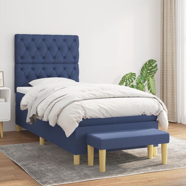 vidaXL Cama box spring con colch&oacute;n tela azul 80x200 cm