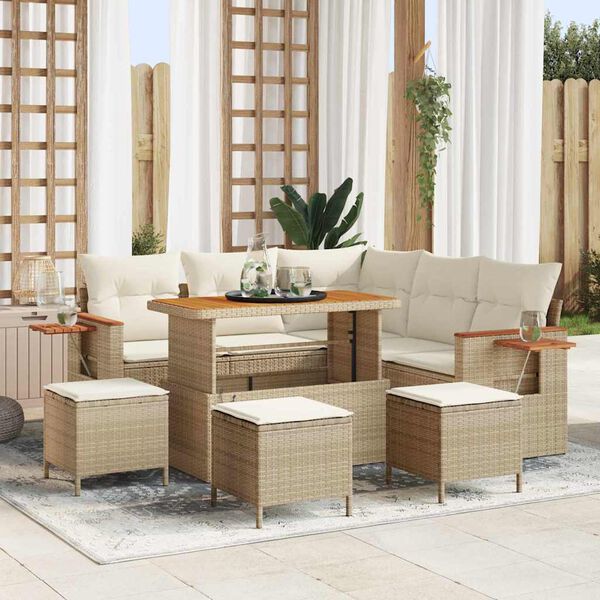 vidaXL Conjunto de sof&aacute;s de jard&iacute;n con coj&iacute;n 9 pcs Beige y Crema