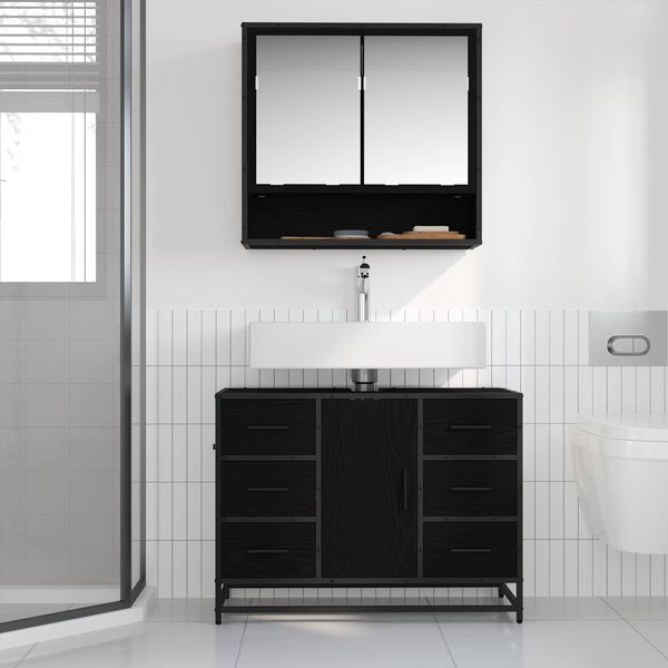 vidaXL Juego de muebles de ba&ntilde;o 2 pcs Roble Negro Madera de ingenier&iacute;a