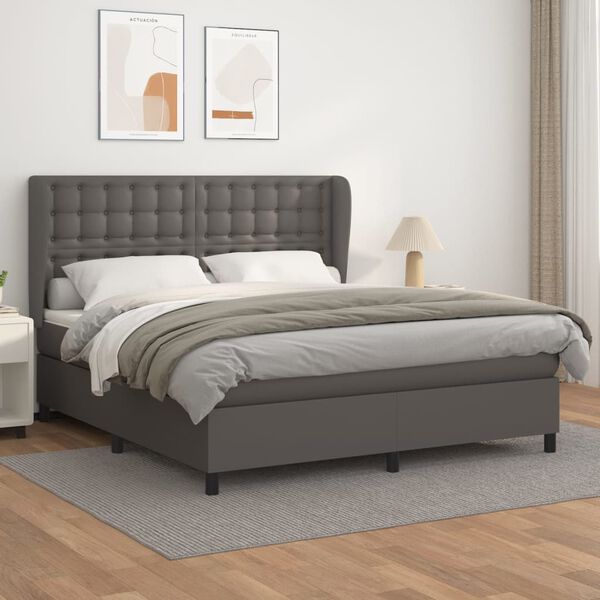 vidaXL Cama box spring con colch&oacute;n cuero sint&eacute;tico gris 180x200 cm
