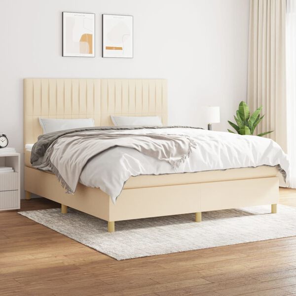 vidaXL Cama box spring con colch&oacute;n tela color crema 160x200 cm