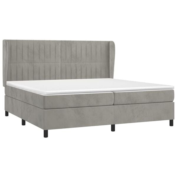 vidaXL Cama box spring con colch&oacute;n terciopelo gris claro 200x200 cm