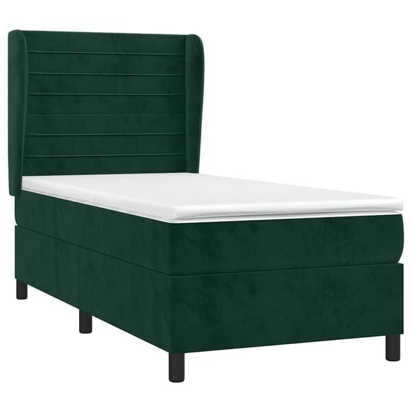 vidaXL Cama box spring con colch&oacute;n terciopelo verde oscuro 80x200 cm