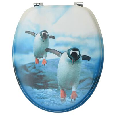 vidaXL Asientos de inodoro con tapa 2 unidades MDF diseño de pingüinos