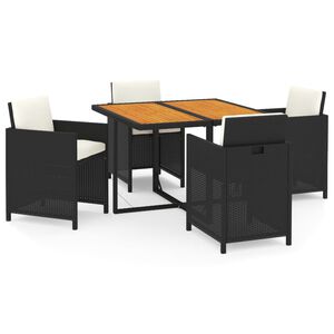 vidaXL Set comedor de jard&iacute;n 5 pzas con cojines rat&aacute;n sint&eacute;tico negro
