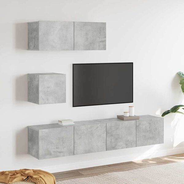 vidaXL Set de muebles de TV 4 pzas madera contrachapada gris hormigón