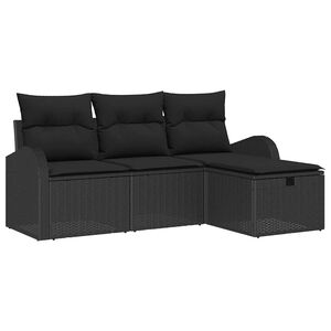 vidaXL Conjunto de sof&aacute; de jard&iacute;n 4 pcs Negro rat&aacute;n sint&eacute;tico