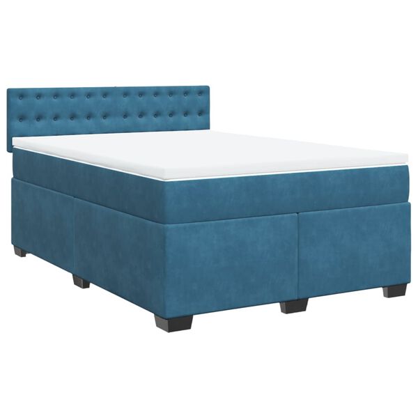 vidaXL Cama box spring con colch&oacute;n terciopelo azul oscuro 140x190 cm
