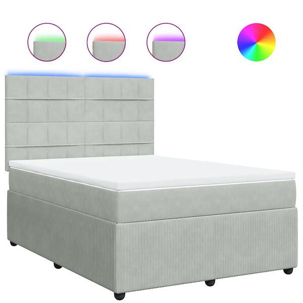 vidaXL Cama box spring con colch&oacute;n terciopelo gris claro 140x200 cm