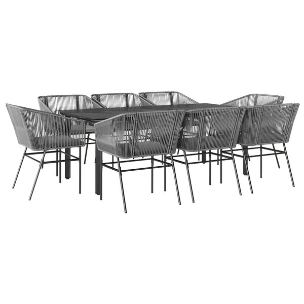 vidaXL Juego comedor jardín 9 pzas cojines ratán sintético vidrio gris
