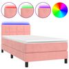 vidaXL Cama box spring colch&oacute;n y LED terciopelo rosa 90x190 cm