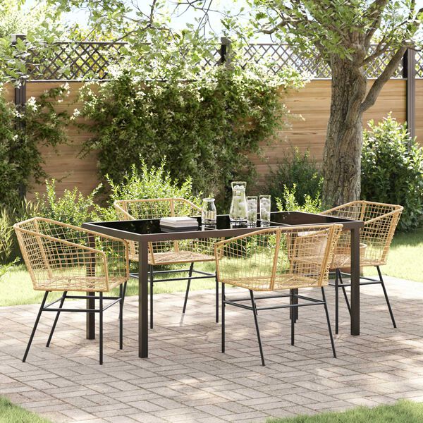 vidaXL Conjunto de Comedor de Jard&iacute;n 5 pcs Marr&oacute;n rat&aacute;n sint&eacute;tico