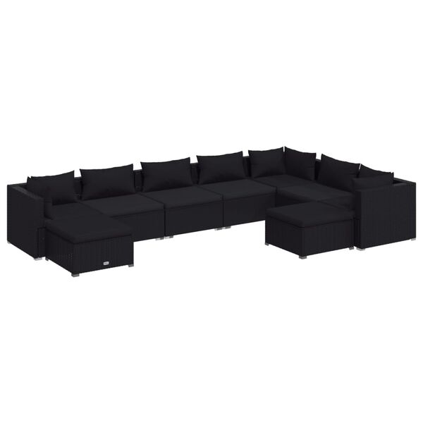 vidaXL Set de muebles de jardín 9 pzas y cojines ratán sintético negro