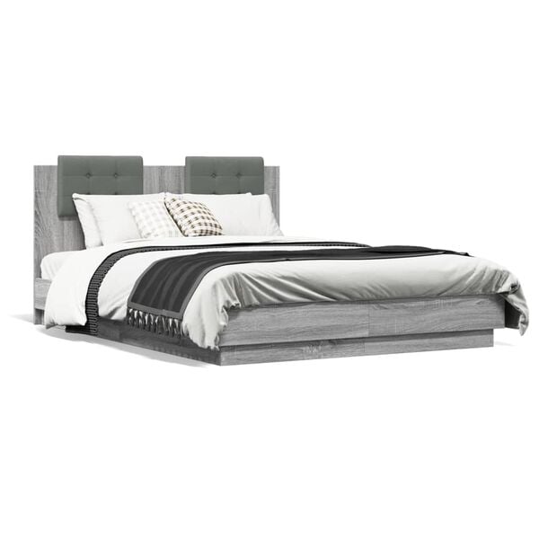 vidaXL Cama con cabecero madera de ingenier&iacute;a gris Sonoma 120x190 cm
