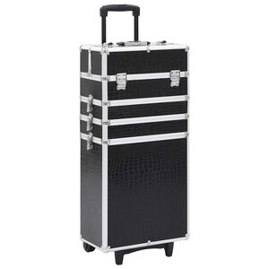 vidaXL Malet&iacute;n trolley maquillaje aluminio negro estampado cocodrilo