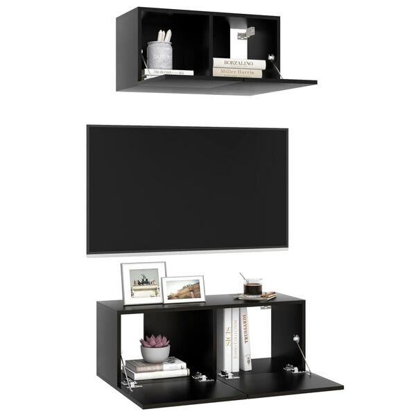 vidaXL Set de muebles de salón TV 2 pzas madera de ingeniería negro