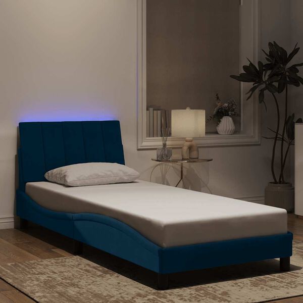 vidaXL Estructura de cama con LED sin colch&oacute;n Hanko terciopelo azul 90x200 cm