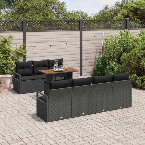 vidaXL Conjunto de sof&aacute; de jard&iacute;n 8 pcs Negro Polirat&aacute;n