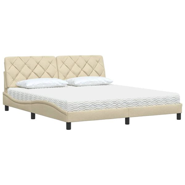 vidaXL Cama con colch&oacute;n de tela color crema 180x200 cm