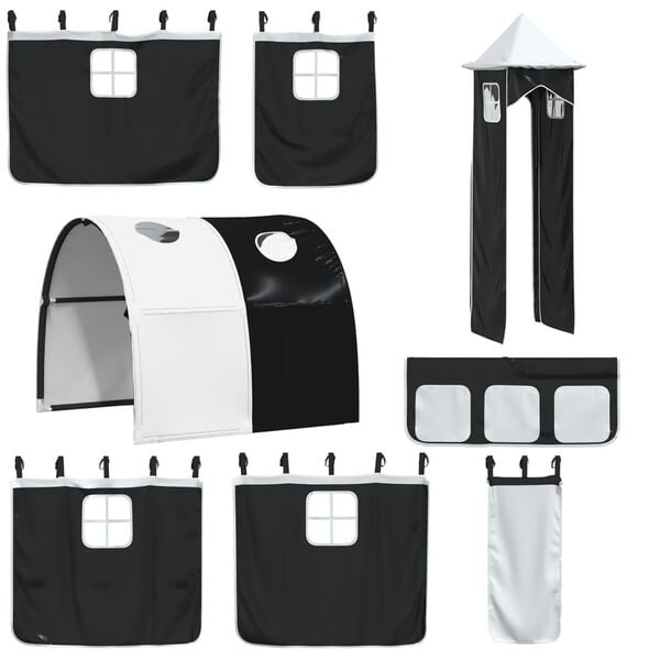 vidaXL Cortinas para cama alta con t&uacute;nel y torre blanco y negro