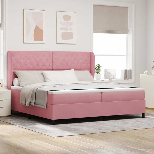 vidaXL Cama tipo Box Spring con colch&oacute;n Rosa 200 x 200 cm Poli&eacute;ster