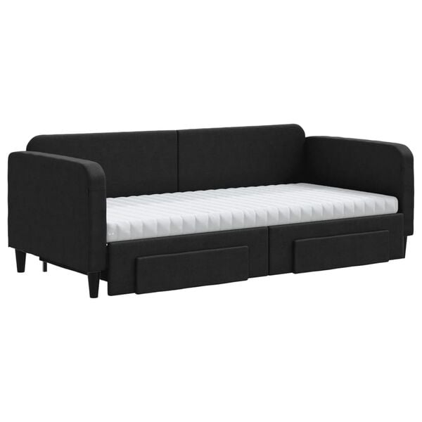 vidaXL Sof&aacute; cama nido con cajones tela negro 90x190 cm