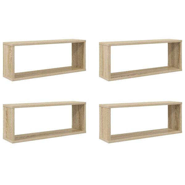 vidaXL Estante cubo pared 4 uds contrachapado roble Sonoma 60x15x23 cm