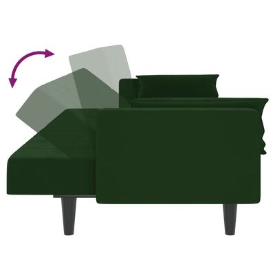vidaXL Sofá cama de 2 plazas con dos almohadas terciopelo verde oscuro