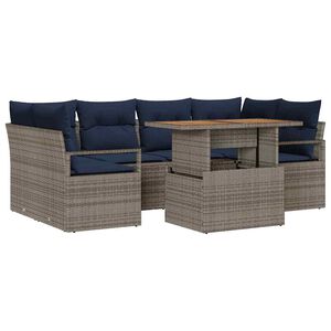 vidaXL Conjunto de sof&aacute; de jard&iacute;n con coj&iacute;n 7 pcs gris y azul marino