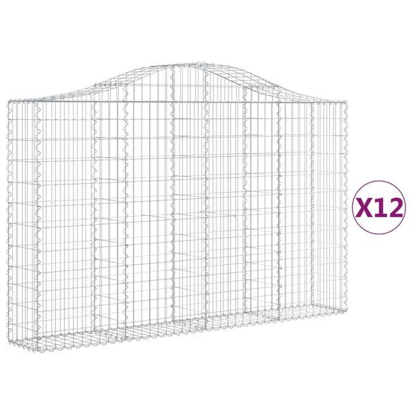 vidaXL Cestas gaviones 12 uds forma de arco hierro 200x30x120/140 cm