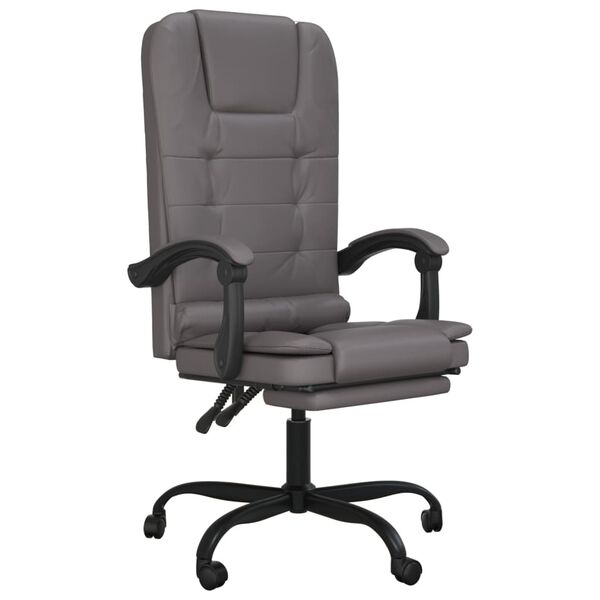vidaXL Silla de oficina reclinable masaje cuero sint&eacute;tico gris