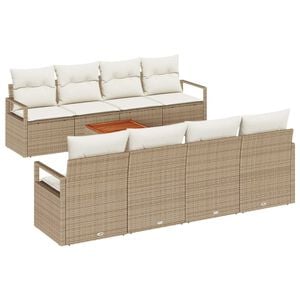 vidaXL Conjunto de sof&aacute;s de jard&iacute;n 9 pcs Beige rat&aacute;n sint&eacute;tico