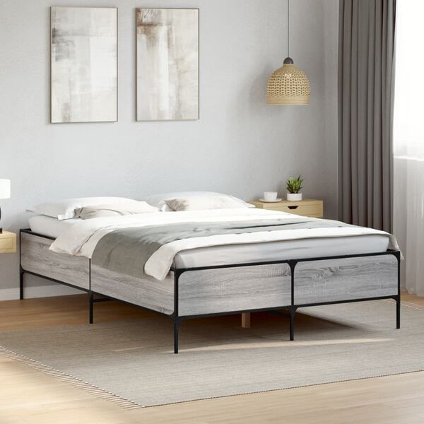 vidaXL Estructura cama madera ingenier&iacute;a metal gris Sonoma 140x190 cm