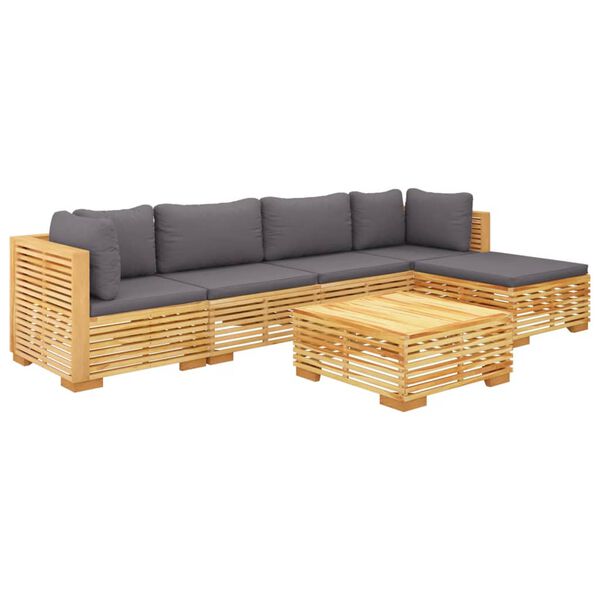 vidaXL Juego muebles de jard&iacute;n 6 piezas y cojines madera maciza teca