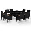 vidaXL Set de comedor de jard&iacute;n 9 pzas rat&aacute;n PE y madera acacia negro