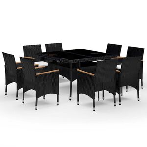 vidaXL Set de comedor de jard&iacute;n 9 pzas rat&aacute;n PE y madera acacia negro
