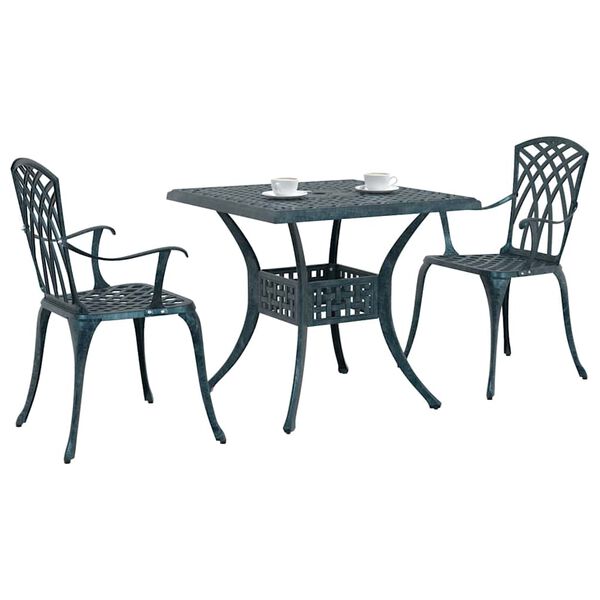 vidaXL Conjunto de mesa de jard&iacute;n 3 pcs Verde Aluminio fundido