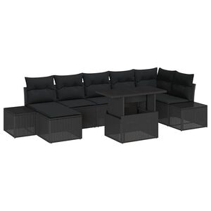 vidaXL Conjunto de sof&aacute; de jard&iacute;n con coj&iacute;n 8 pcs Negro