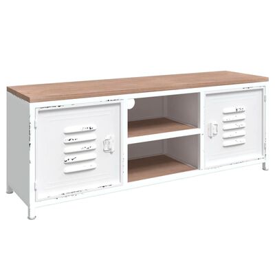 vidaXL Mueble de TV hierro y madera maciza de abeto blanco 110x30x40cm