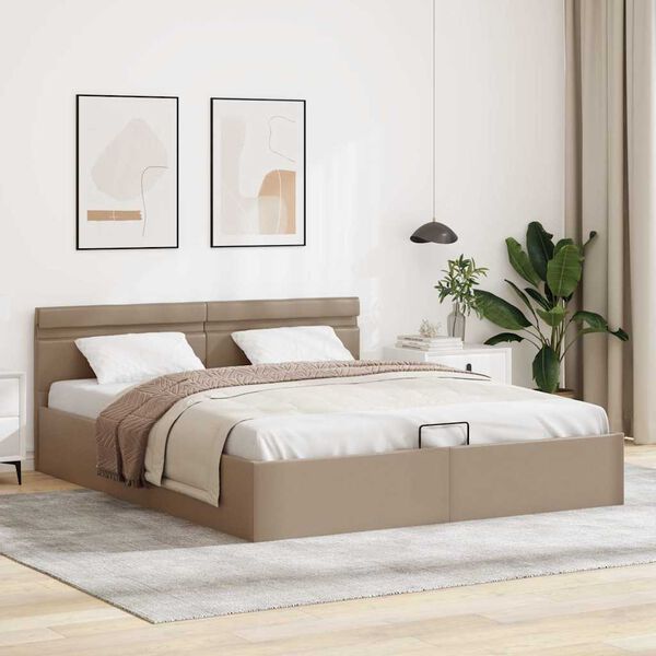 vidaXL Cama canap&eacute; hidr&aacute;ulica LED cuero sint&eacute;tico capuchino 180x200 cm