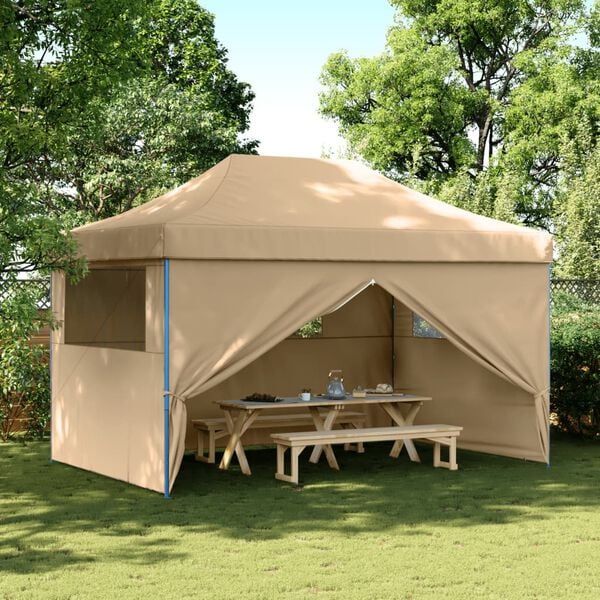 vidaXL Tienda de fiesta plegable Pop-Up con 4 paredes laterales beige