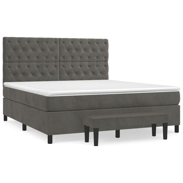 vidaXL Cama box spring con colch&oacute;n terciopelo gris oscuro 160x200 cm