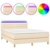 vidaXL Cama box spring con colch&oacute;n y LED tela crema 140x200 cm