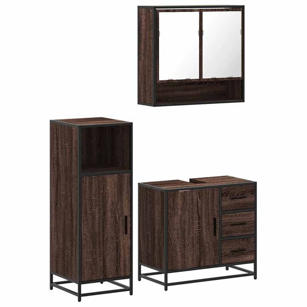 vidaXL Set de muebles baño 3 pzas madera contrachapada roble marrón