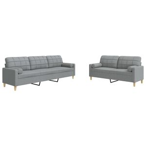 vidaXL Juego de sof&aacute;s con cojines 2 piezas tela gris claro