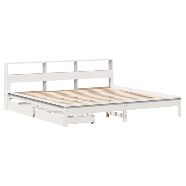vidaXL Cama con estanter&iacute;a sin colch&oacute;n madera maciza blanca 180x200 cm