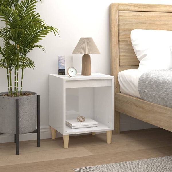 vidaXL Mesita de noche madera contrachapada blanco brillo 40x35x50 cm