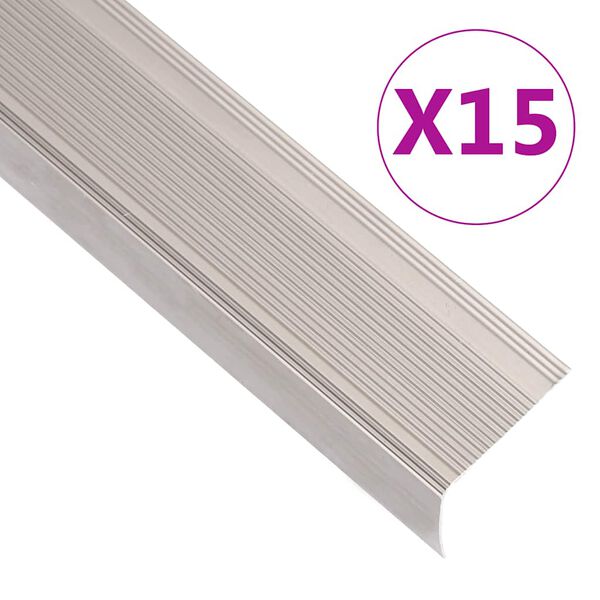 vidaXL Perfiles de pelda&ntilde;os forma de L 15 uds aluminio champ&aacute;n 90 cm
