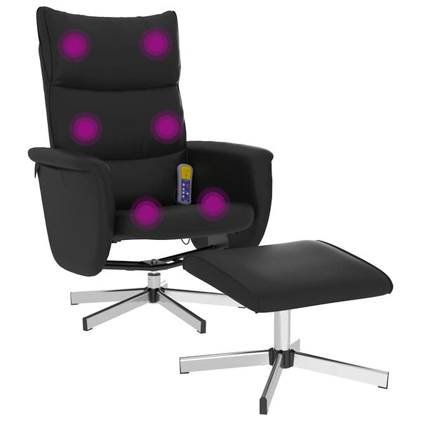 vidaXL Sill&oacute;n reclinable masaje con reposapi&eacute;s cuero sint&eacute;tico negro