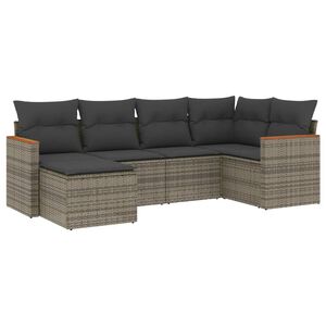 vidaXL Set de muebles de jard&iacute;n 6 pzas y cojines rat&aacute;n sint&eacute;tico gris